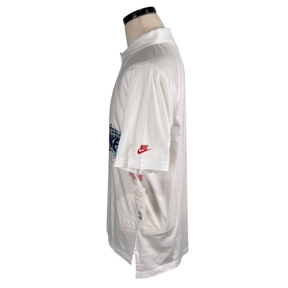 Nike Vintage 80S Grid Print Polo Shirt White Mercerized Cotton Rare Deadstock M - Picture 2 of 10